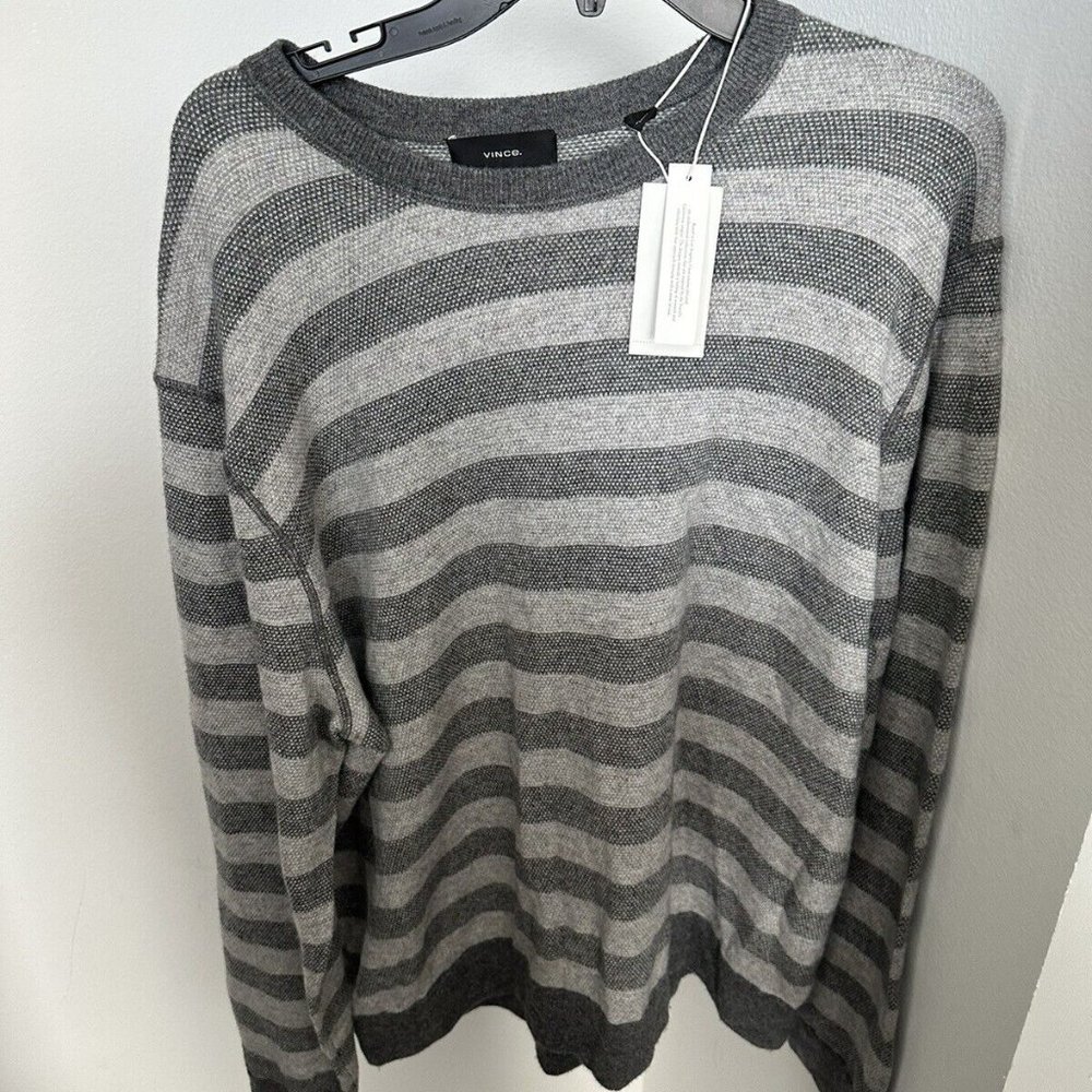 Vince mens sweater pullover gray XXL MSRP $395.00 M86816204A BIRDSEYE STRIPE L/S
